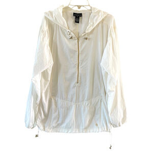 ATHLETA Women's Size XL Ivory Gold 1/2 Zip Pullover Hooded Lightweight Jacket